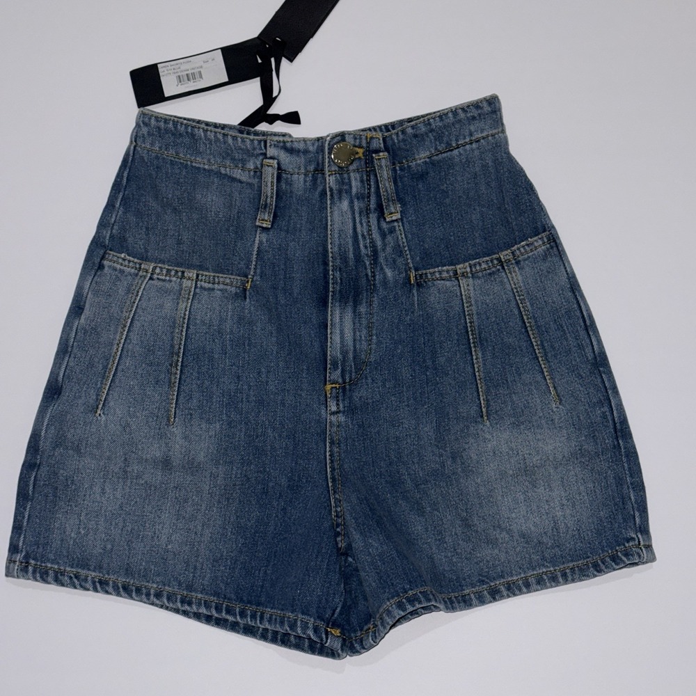 NWT Pinko Light Wash Denim Carpenter Shorts W/Denim Belt Size 25 • 100% Cotton